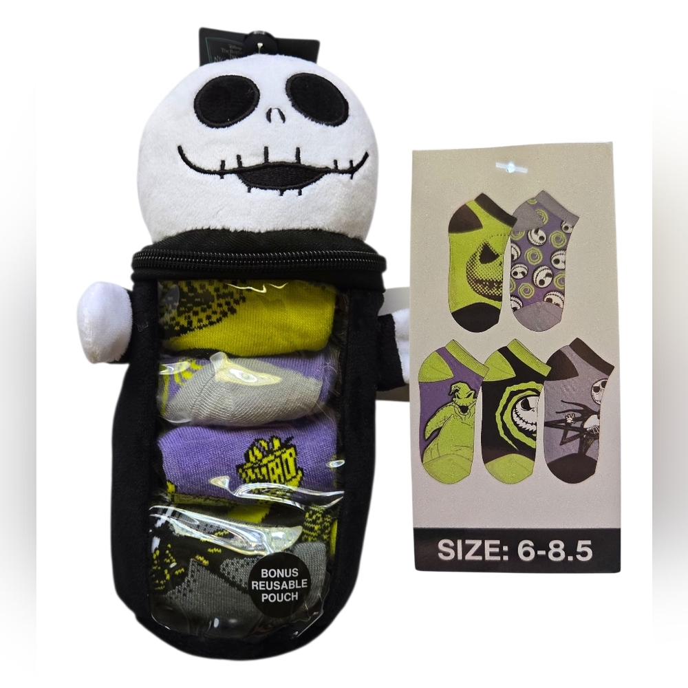 Disney Jack Skellington Pouch Plush with Colorful Socks 5pairs- size 6-8.5